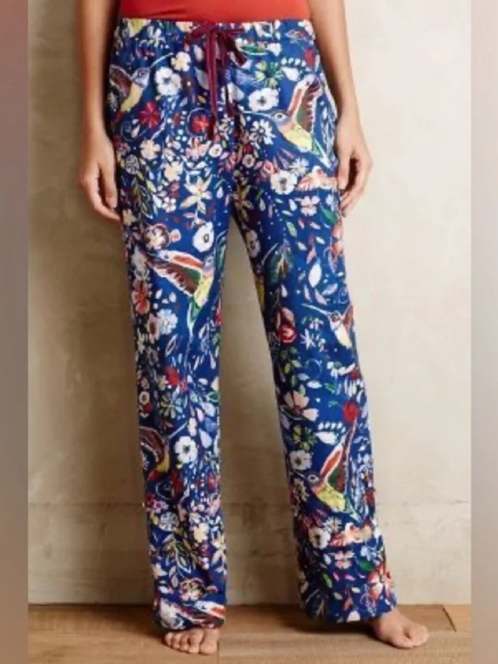 Anthropologie E by Eloise Blue Floral Bird Print Pajama Pants Size XS Women's